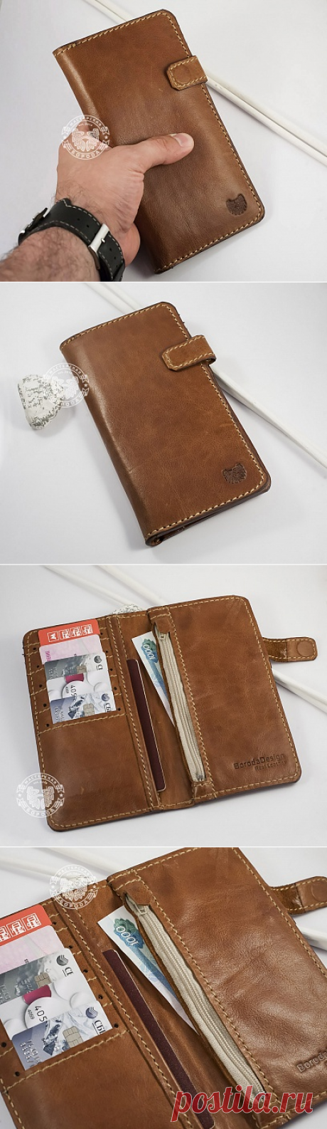 Шикарное пормоне ручной работы от нашей мастерской &quot;Борода&quot; порадует Вас не только внешним видом, но и вместительностью, а также качеством! Шикарная турецкая кожа светло-коричневого цвета, мягкая и приятная на ощупь! Помимо этого, в него помещается паспорт! Имеется 2 больших отделения, 1 отделение на молнии, 5 отделений для карточек.