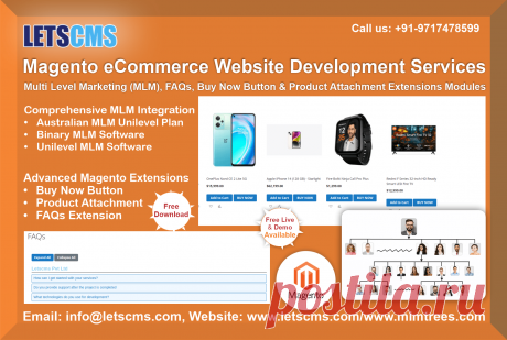 Magento eCommerce Website Development with MLM, FAQs, Buy Now Button &amp; Product Attachment Extensions

Magento eCommerce website development with customizations refers to the process of building, designing, and tailoring eCommerce platforms using the Magento 2 (Adobe Commerce) framework to meet specific business requirements. Magento is a leading open-source eCommerce platform known for its scalability, flexibility, and extensive features.