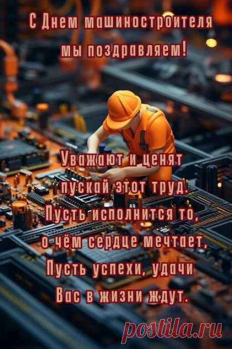 С днем машиностроителя. Пусть ваши золотые руки и умные головы всегда остаются такими, и приносят успех и высокий доход.