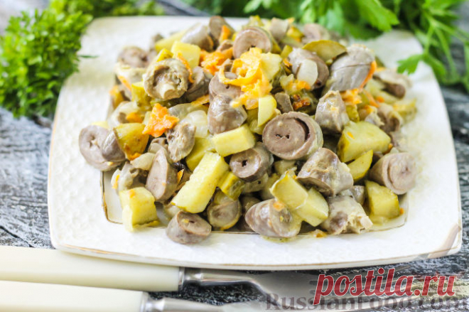 Рецепт: Салат с куриными сердечками на RussianFood.com