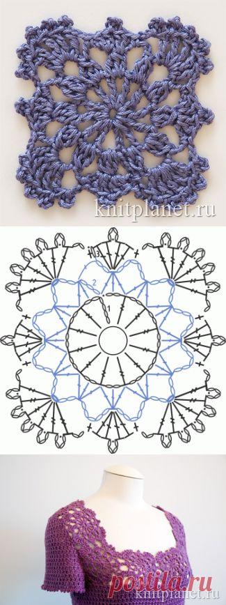 Планета Вязания | Квадратный мотив крючком № 1, схема узора