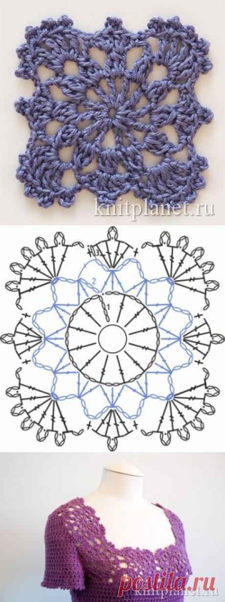 Планета Вязания | Квадратный мотив крючком № 1, схема узора