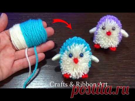 Easy Pom Pom Penguin Making Idea with Fingers - How to Make Penguin with Yarn - DIY Pom Pom Penguin