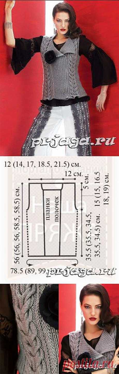 Двубортная безрукавка женская спицами