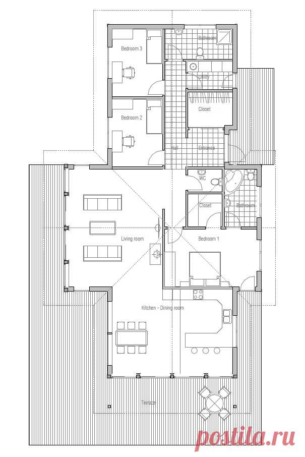 Small house plan CH85 home design with vaulted ceiling and affordable building budget. House Plan
