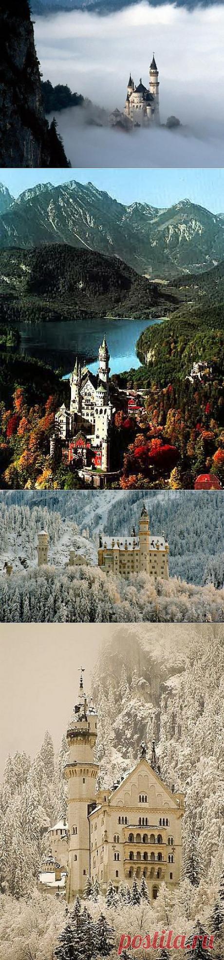 &quot;Новый лебединый утес&quot; - именно так утонченно и красиво в переводе с немецкого звучит название замка Нойшванштайн, расположенного в Германии около городка Фюссен. Этот архитектурный шедевр был построен в XIX веке в горах подальше от больших городов на границе с Австрией. Замок, который по праву относится к числу самых красивых замков в мире, является творением короля Людвига II.
Замок воздвигали на протяжении 17 лет, но Людвиг его не достроил.