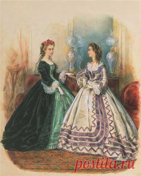 Иллюстрированная мода - 1863 год | Акварель.