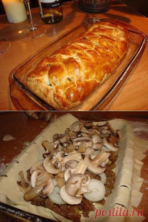 Как приготовить быстрый мясной пирог с грибами - рецепт, ингридиенты и фотографии