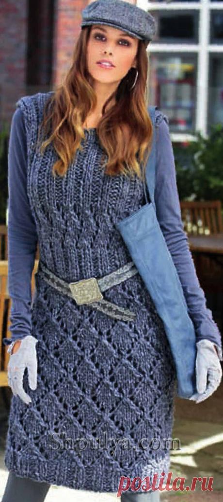 www.SHPULYA.com - Платье с рельефным узором, вязаное спицами