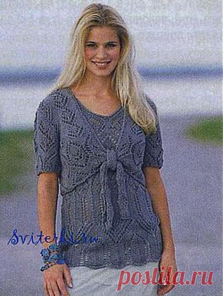 Вязаный ажурный топ и вязаное спицами болеро