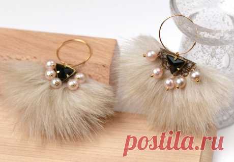 Мастер-класс по изготовлению серёжек с искусственным мехом и жемчугом