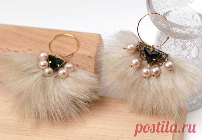 Мастер-класс по изготовлению серёжек с искусственным мехом и жемчугом