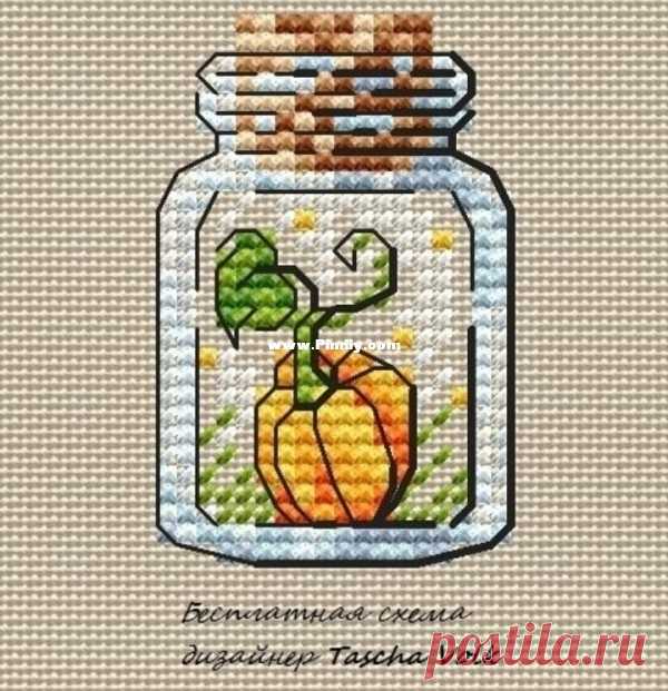 Pumpkin Jar by Tascha Volk - Free-Cross stitch Communication / Download (Cant post new thread only reply)-Cross stitch Patterns Scanned-PinDIY
