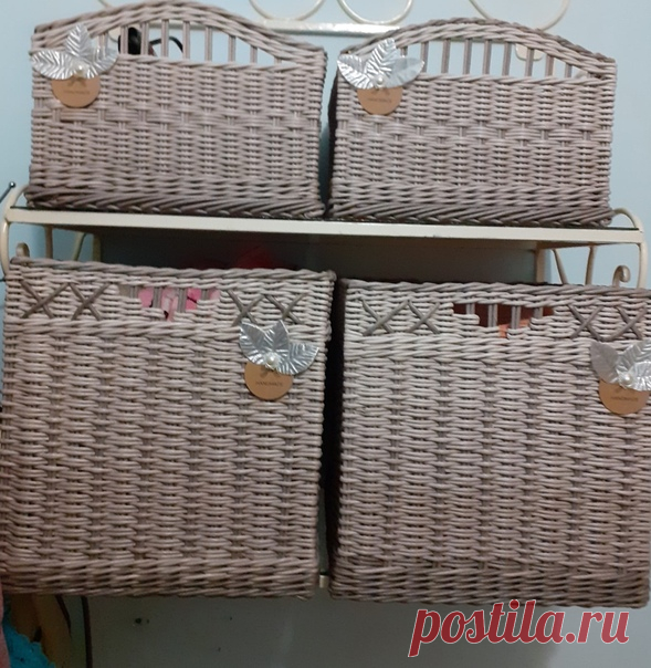Мои короба в ванную комнату,плетение из бумажной лозы.