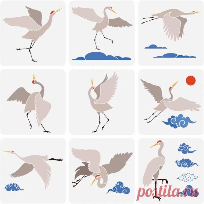 Plantilla de grúa de 9 piezas, 11,8x11,8 pulgadas, plantillas de nubes auspiciosas, plantillas de plástico para pintar - AliExpress