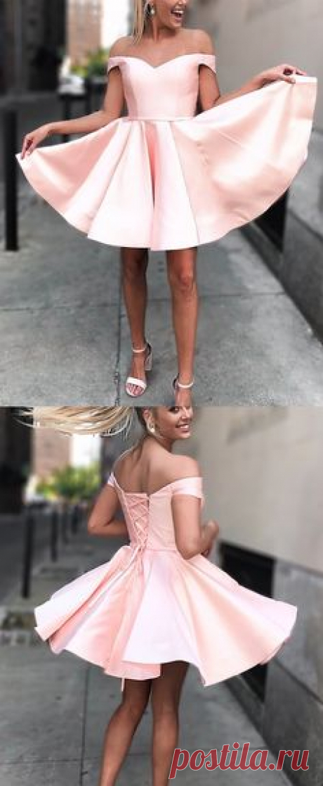 off the shoulder pink stain homecoming dresses short, vinatge lace up back short dress for prom, a line semi formal dresses