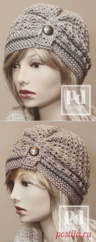 PDF Pattern - Ruched Lace Beanie with Button Tab | PDDesigns - Patterns on ArtFire платное