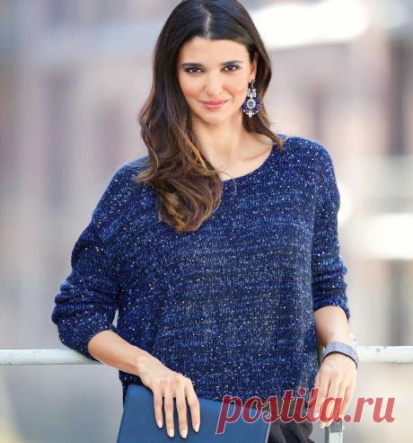 Синий джемпер свободного кроя - схема вязания спицами. Вяжем Джемперы на Verena.ru