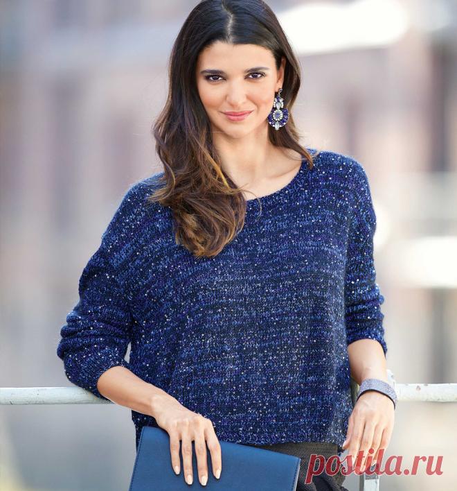 Синий джемпер свободного кроя - схема вязания спицами. Вяжем Джемперы на Verena.ru