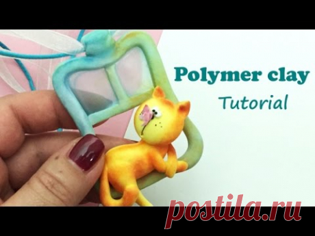 Polymer clay (Fimo soft) pendant- Tutorial- Cat at the window