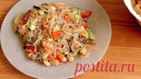 Фунчоза с овощами курицей и грибами – пошаговый рецепт с фотографиями