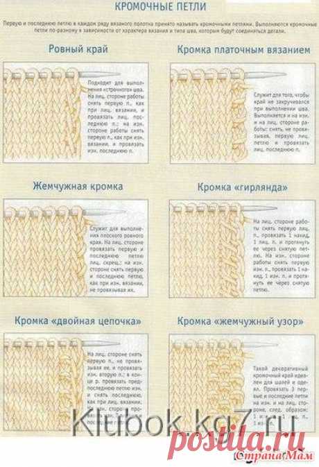 . Рукодельницам в копилку. Кромочные петли. - Вязание спицами - Страна Мам