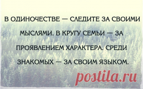 В одиночестве — следите за своими мыслями, в кругу семьи — за проявлениями своего характера, среди знакомых — за своим языком | Мир позитивных новостей