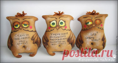 Купить Совушки - коричневый, совушки, сова, кофе, кофейный, корица, примитив, позитив, позитивный подарок