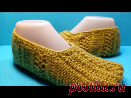 #960 ✅ ОДНОТОННЫЕ БЕСШОВНыЕ ТАПОЧкИ СПИЦАМИ / ДОМАШНИЕ СЛЕДКИ 🔔