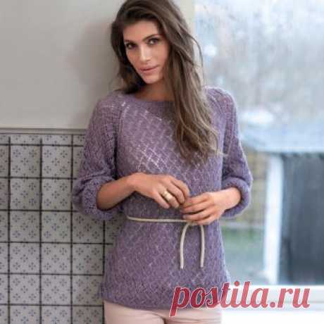 УДЛИНЕННЫЙ ДЖЕМПЕР С АЖУРНЫМ УЗОРОМ ИЗ РОМБОВ