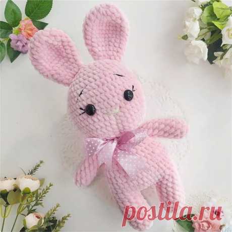 Плюшевый зайчик с бантом крючком | Hi Amigurumi