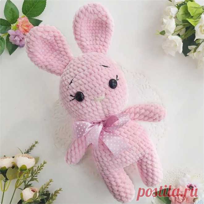 Плюшевый зайчик с бантом крючком | Hi Amigurumi