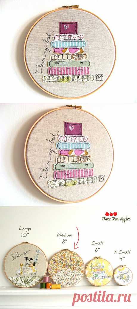 Whimsical Embroidery Art 'I love my bed' от ThreeRedApples