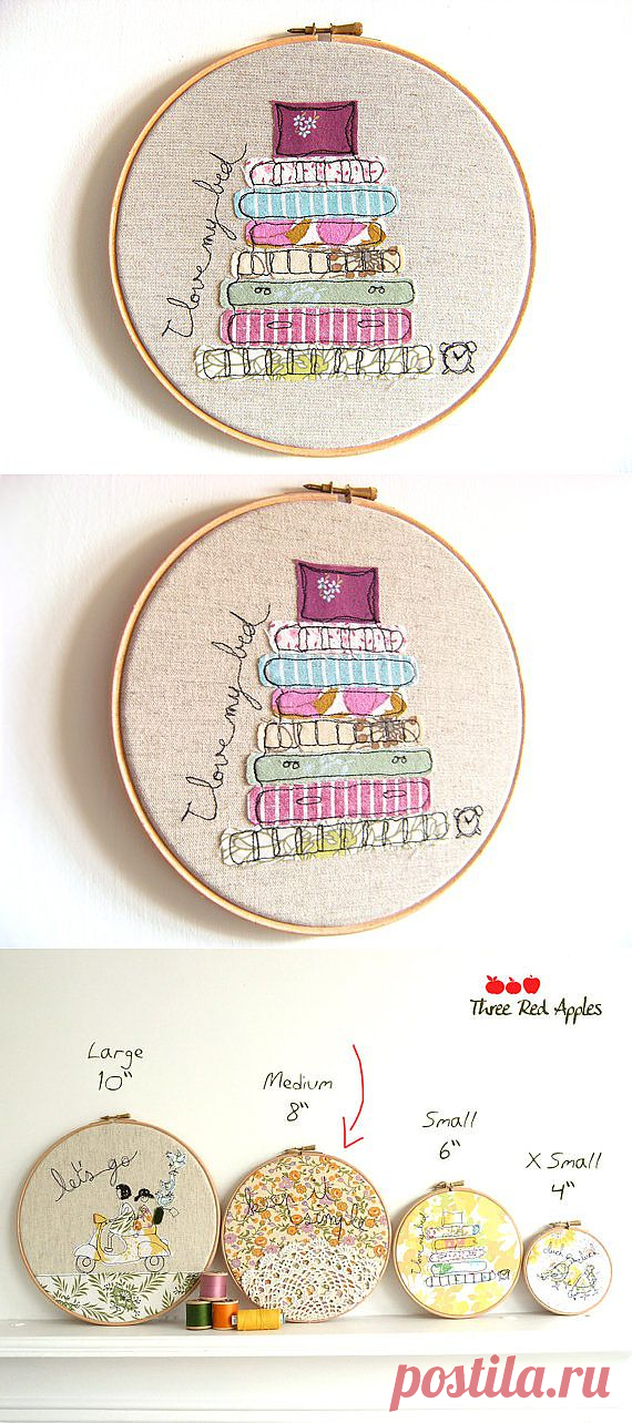 Whimsical Embroidery Art 'I love my bed' от ThreeRedApples