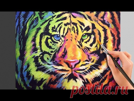 Радужный тигр. Как нарисовать 🎨АКРИЛ! Сезон 8-13 | Мастер-класс ДЕМО