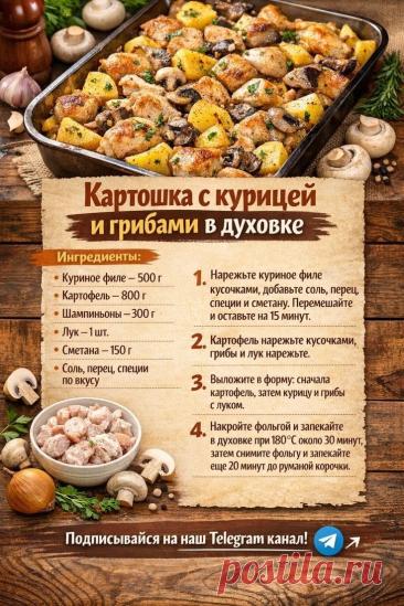 Картошка с курицей и грибами в духовке