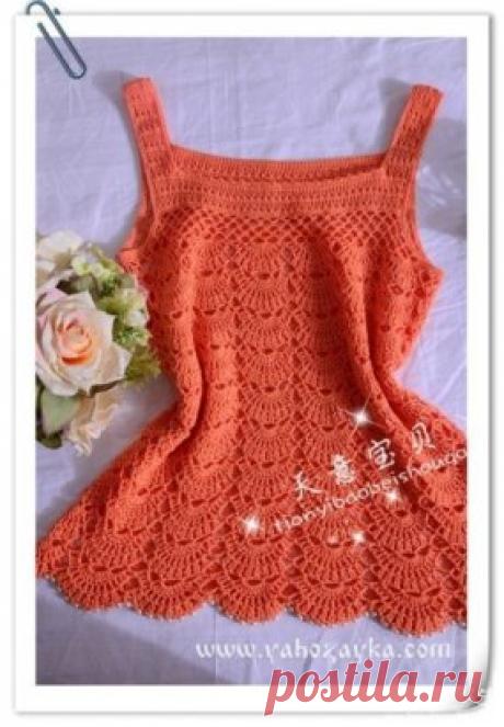 Летний топ из «ракушек».Схема https://yahozayka.com/vyazanie-kryuchkom/bluza-koftochka-top/letnij-top-iz-rakushek/