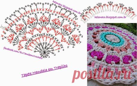 EU TAMBÉM CROCHETO...: Tapete Mandala Pequenos Corações em Trapilho