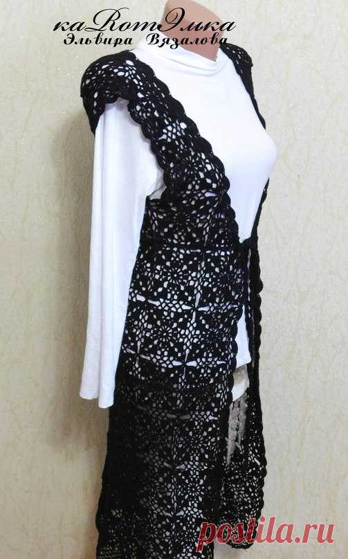 Удлиненная жилетка крючком от мастерицы Эльвиры Вязаловой (+схема) - запись пользователя каRomЭлька (Эльвира Вязалова) в сообществе Вязание крючком в категории Женская одежда крючком. Схемы и описание Здравствуйте, дорогие друзья) Я и взрослые вещи потихонечку вяжу,не забываю. Из помлежних вот эта житеточка,связана была на заказ. Вяжется очень легко и на мой взгляд очень универсальная вещь. На 46-48 размер у меня ушло 8 моточков пряжи вита коко.