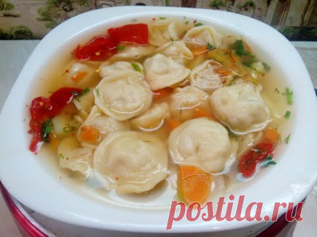 Суп с пельменями.  Рецепт самых вкусных пельменей.