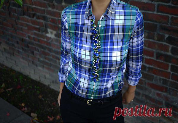 Декор рубашки в клеточку / Блузки / ВТОРАЯ УЛИЦА