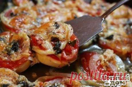 Кабачки запеченные с луком и помидорами.