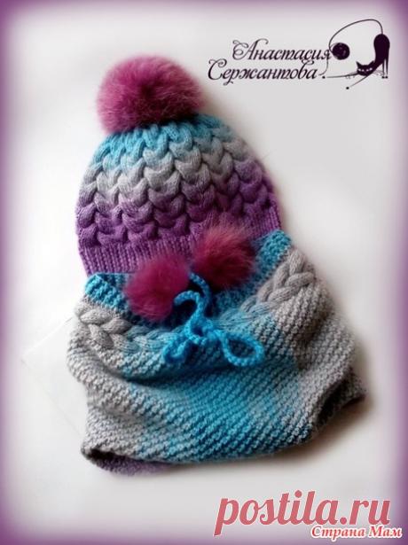 Комплект "Сиреневый рассвет" - В.Г.У. - Вязаные Головные Уборы - Страна Мам