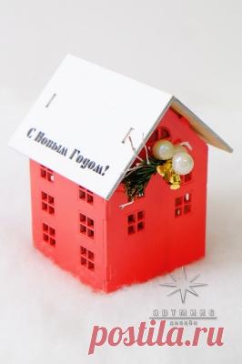 Новогодний сувенир домик-светильник
