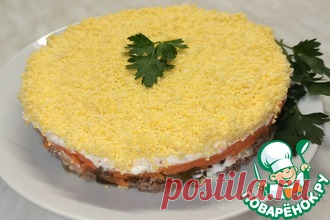 Слоёный салат с куриной печенью