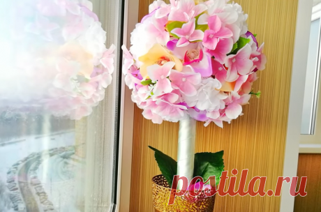 Весенний топиарий из искусственных цветов » Женский Мир