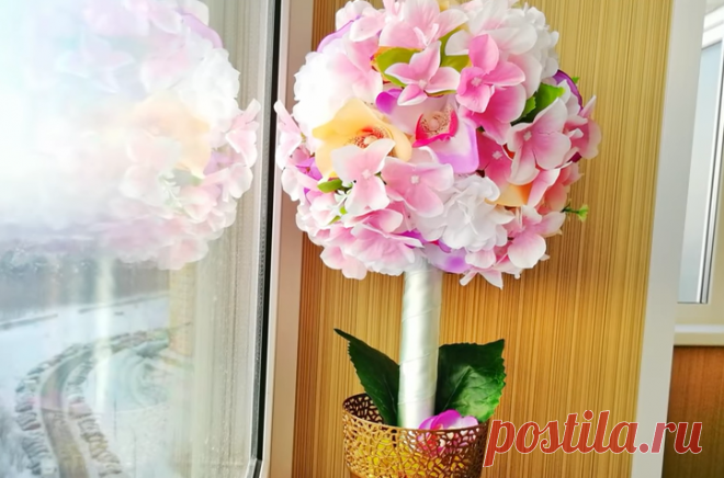 Весенний топиарий из искусственных цветов » Женский Мир