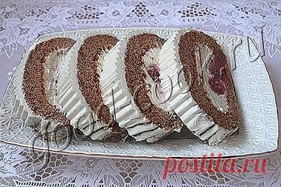 Хорошая кухня - шоколадно-кофейный рулет с вишней. Кулинарная книга рецептов. Салаты, выпечка.