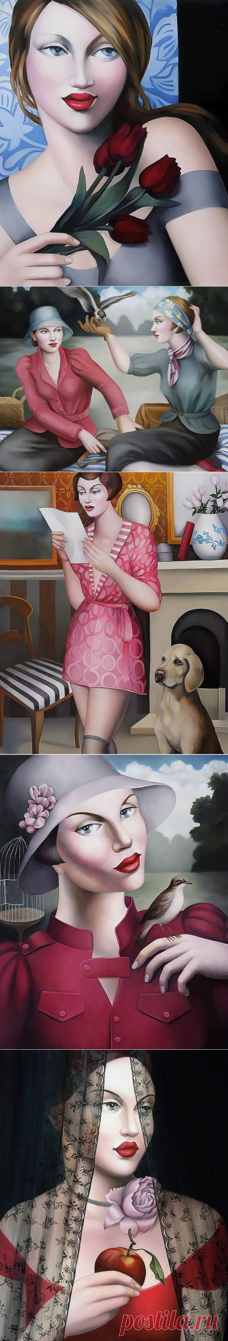 Художник Rachel Deacon. Женский портрет в стиле Арт-Деко.