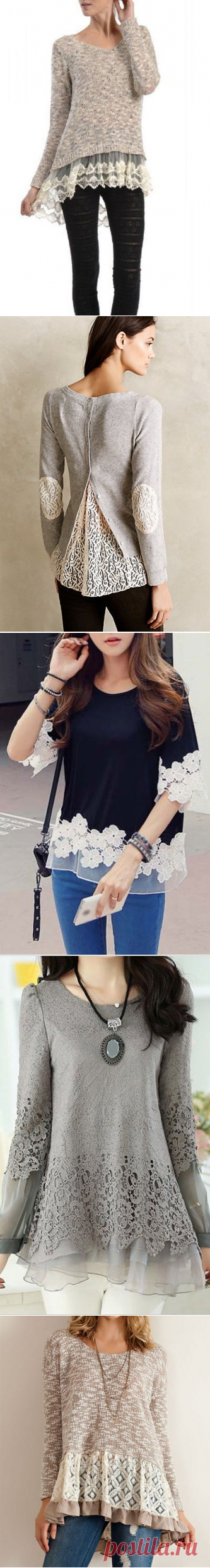 Переделки - как украсить свитер или кофту нежным кружевом